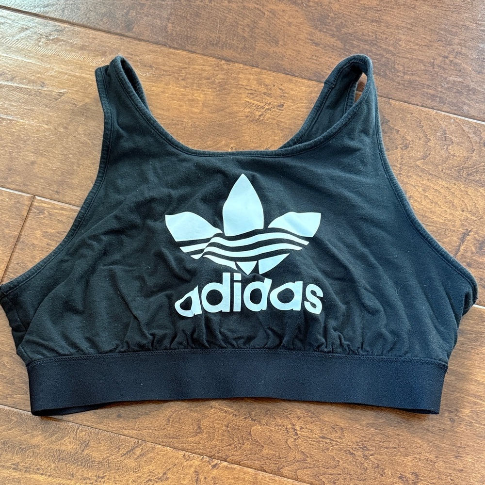 Adidas Black & White Logo Sports Bra